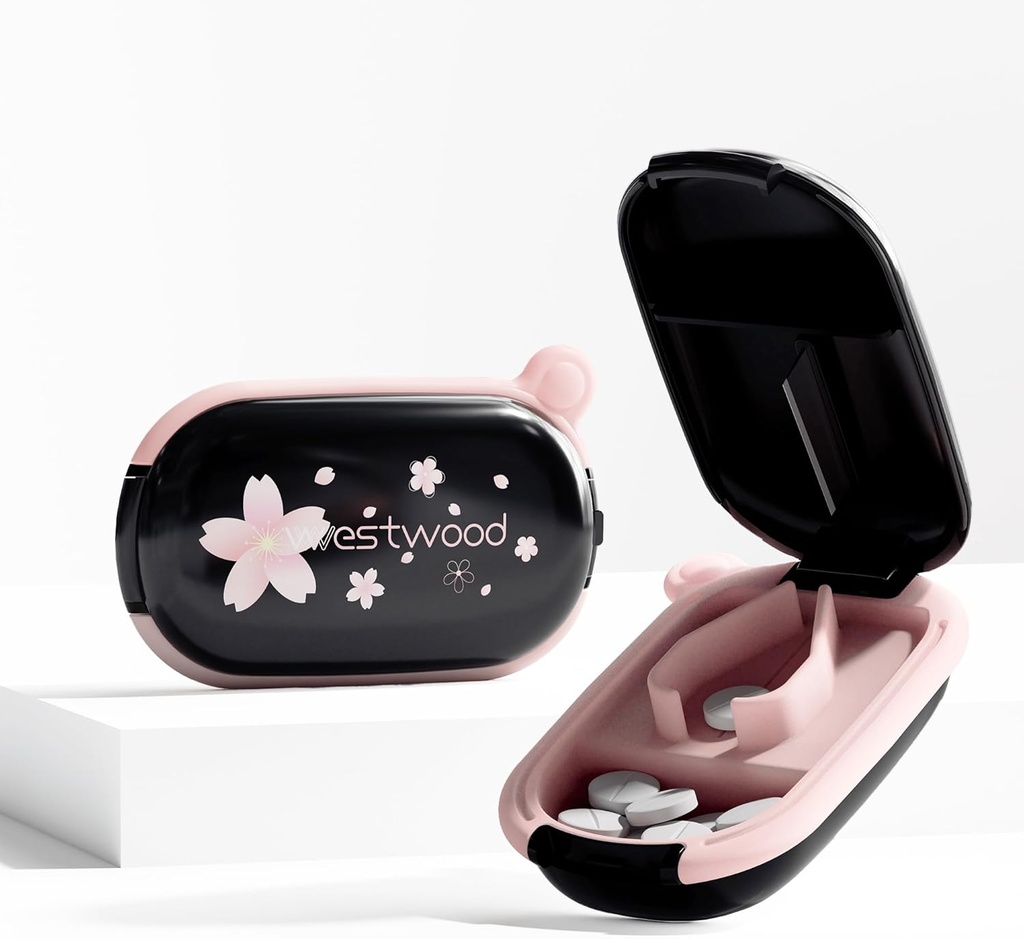 Black Small Pill Cutter Splitter with Centering Device for Small and Tiny Pills, Cuts ויטמינים Tablet, Portable Exquisite Pill Crusher for Purse Pocket