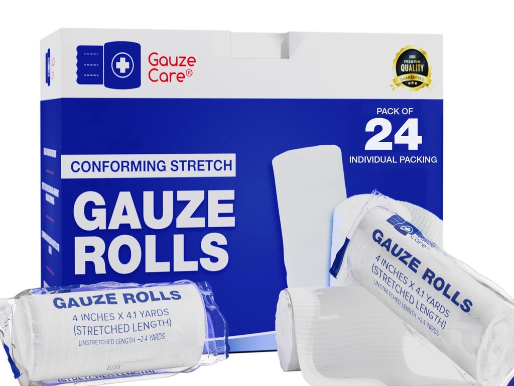 Gauze Rolls Pack של 24 - Premium Quality Lint ו-Falls חינם 4 אינץ' x 4.1 יארדs Conforming Bandages תוכנן עבור יעיל Wound Care & Comfort - אידיאלי לשימוש כמו עטיפה אמאמי