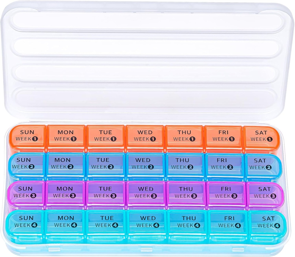 Zoksi Monthly Pill Organizer 28 Day 1 Time a Day, Large 4 Weeks Pill Box Organizer, Dust-Proof One Month Pill Case, Travel Medicine Organizer Monthly, Portable Pill Container for Vitamins and Meds