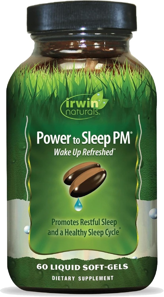 Irwin Naturals Power to Sleep PM - 60 נוזל Soft-Gels - עם מלטונין, GABA, Ashwagandha, ולריאן Root & L-theanine - 30 משרתים