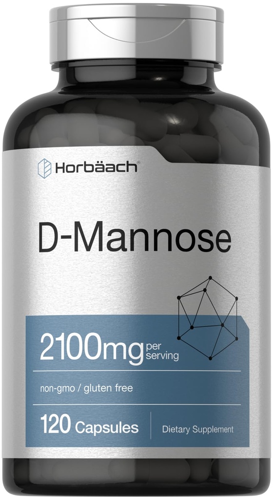 Horbäach D-Mannose | 2100 מ"ג | 120 קפסולות | צריכת גבוהה ביותר | Non-GMO & Gluten Free Supplement