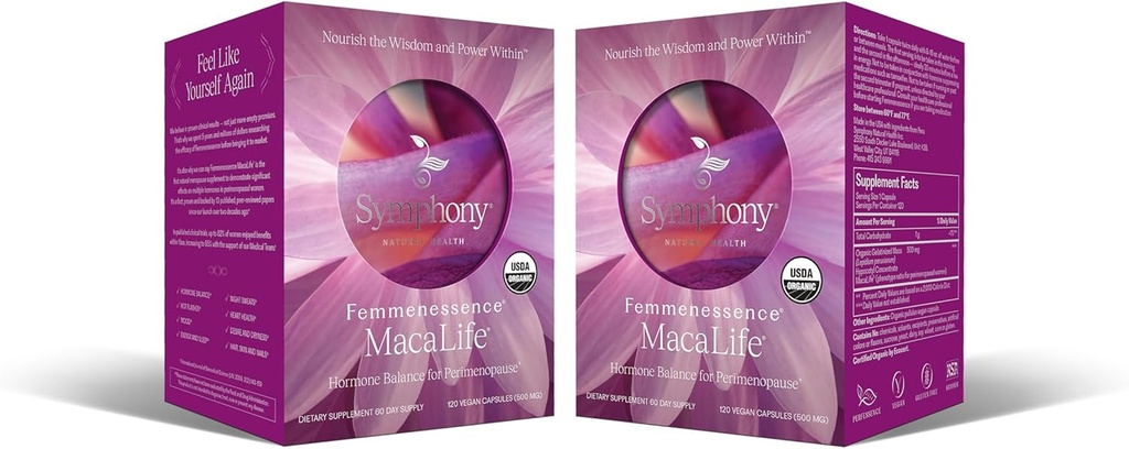 Femmenessence® MacaLife® – Clinically Proven Perimenopausal Supplement for Natural Hormone Balance, Symptom Relief, Heart & Mood Support, Without Added Hormones (240 Capsules, 120 Day Supply)
