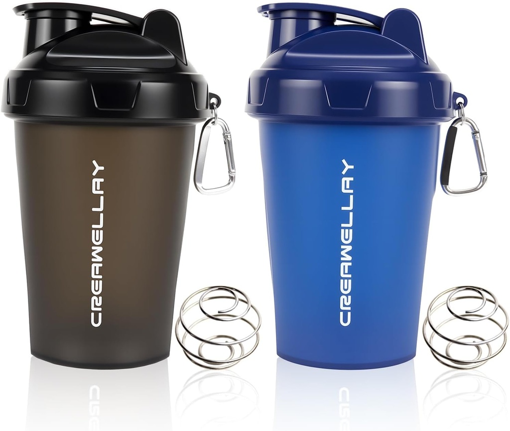 2 Pack Shaker Bottles for Proteins, 17 oz Small Protein Shaker בקבוק עם Handle, התעמלות Shaker Cups עם בללינג כדור for Pre Workout, BPA-Free & Dishwasher בטוח (שחור, כחול)