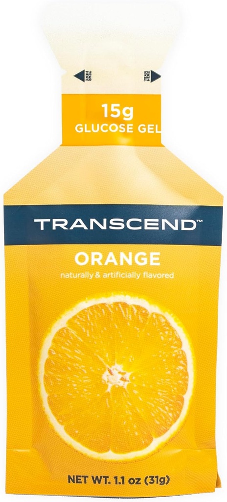Transcend Foods Orange Gels (1.1 oz, Pack of 100) Fast-Acting Carb Gel Orange Flavor - Caffeine Free, Gluten Free