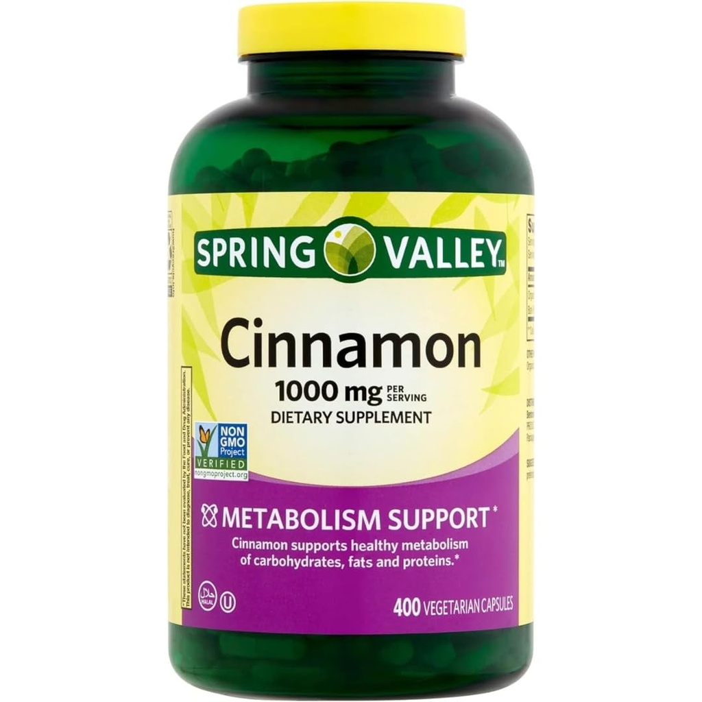 Spring Valley Cinnamon Dietary, 1000 מ"ג, 400 קפסולות צמחוניות - תמיכה במטבוליזם. כולל Sticker.