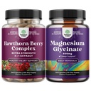 Natures Bun Craftdle של תוספת כוח הות'ורן ברי קפסולות - Extraction and Heart Health Supplement ו- Pure Magnesium Glycinate 400 מ"ג פרי לשרת עבור שינה ורגיעה