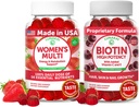 לונהקאי ארה"ב עשתה נשים Multivitamin & Biotin Gummies Bundle - אנרגיה & שיער, עור, תמיכה בציפורים - באופן טבעי פלאמורed - 60 חניכיים non-GMO כל אחד
