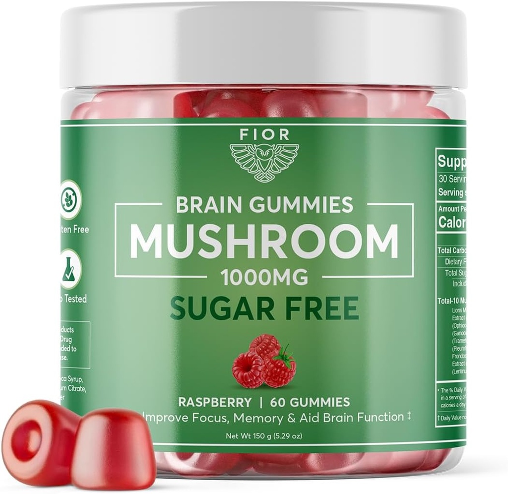 באופן טבעי סוכר חינם Mushroom Gummy Total Mushroom תוסף, 60 Count, Multi Mushroom Complex, Lions Mane, Chaga, Cordyceps, Reishi, טורקיה Tail, Maitake, Shitake, המלך טראמפט