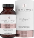 Hush & Hush SkinCapsuleTM Clear+, תוסף טיפוח העור, טבעוני, טיפול Acne עבור הפנים, ניקוי Nutraceuticals תוספים המכילים ויטמין A, Turmeric, Dandelion Root, Zinc - 60 קפסולות