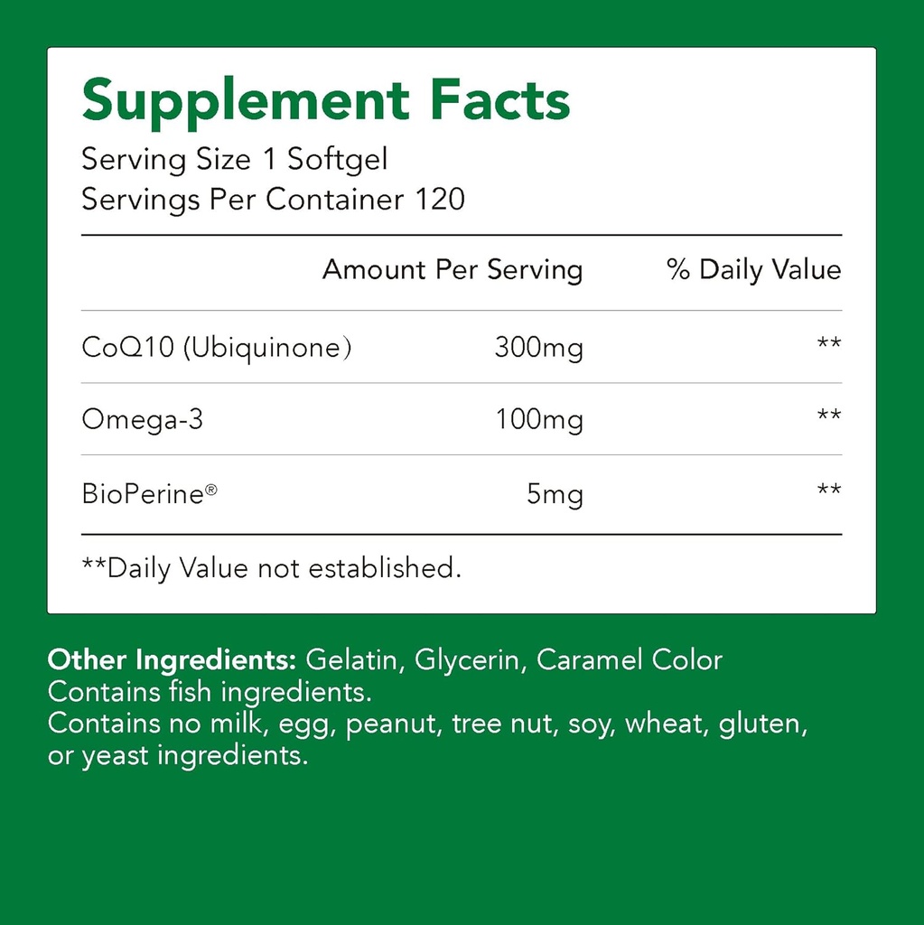 תוספי מזון, Ubiquinone CoQ10 (Coenzyme Q10) 300 מ"ג, BioPerine (5 מ"ג) | תמיכה בריאות הלב, אנרגיה & Absorption (1 Bottle-120 Softgels-2mo Supply)