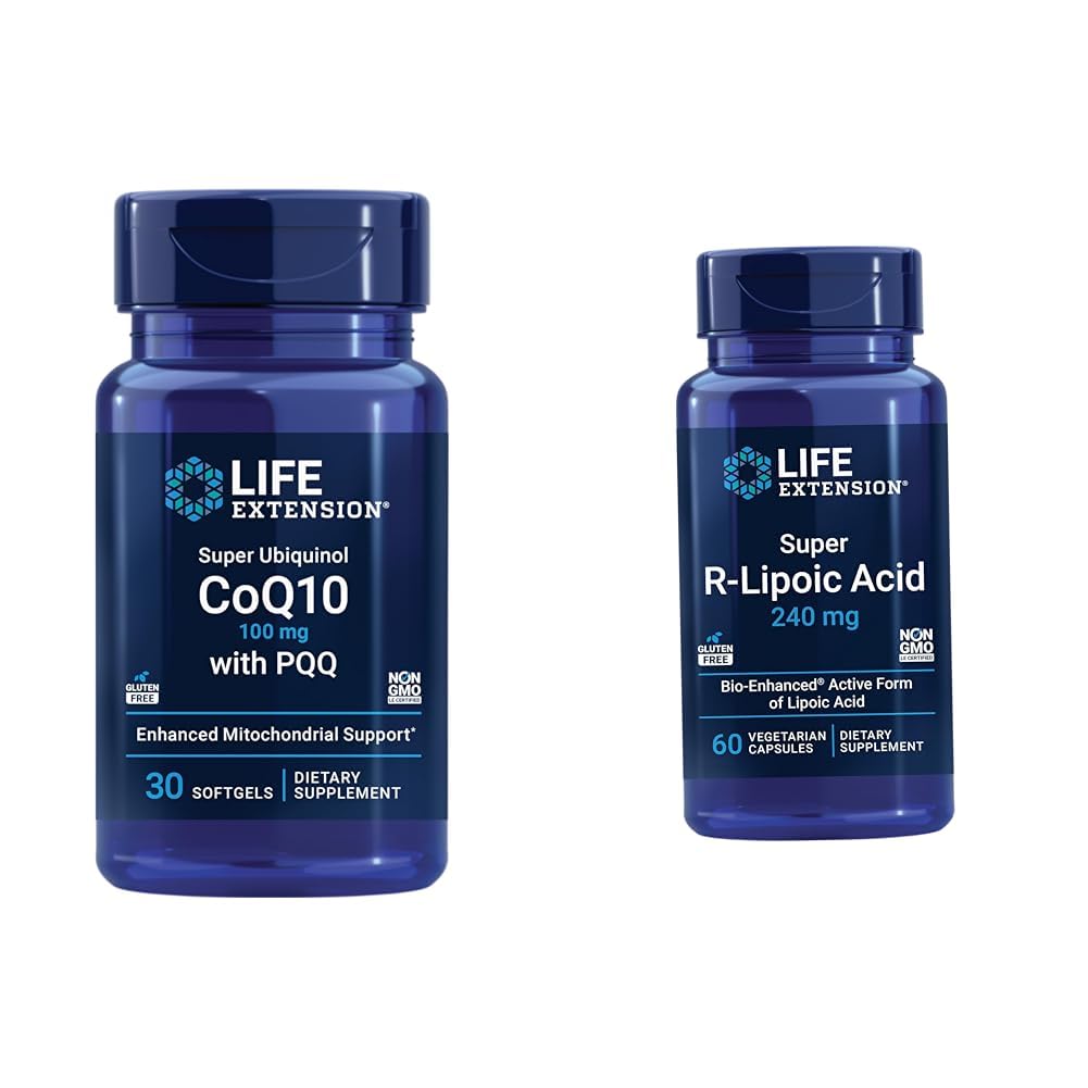 Life Extension Super Ubiquinol CoQ10 עם PQQQ, CoQ10, PQQQQ, shilajit, Heart Health & Super R-Lipoic Acid - Longevity for Oxidative Stress Defense