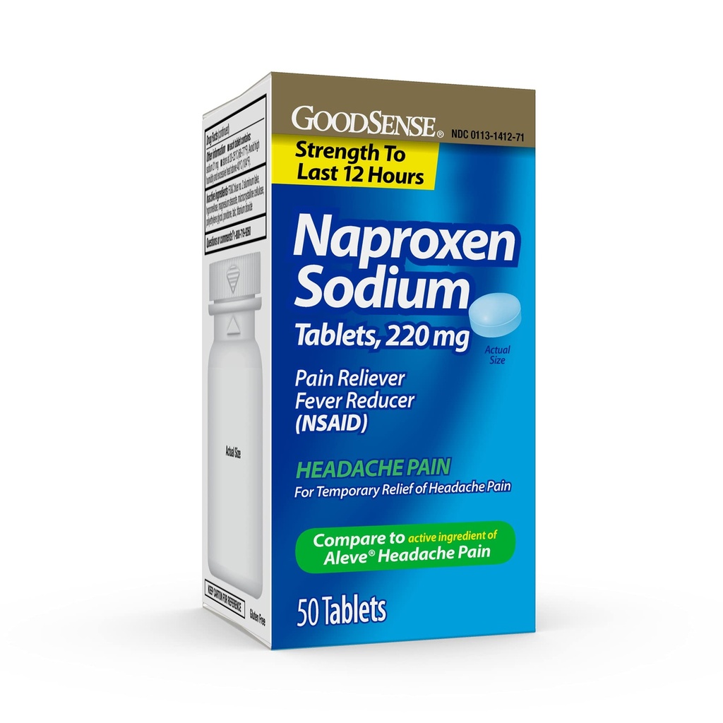 GoodSense Naproxen Sodium Tablets 220 Mg, כאבי ראש, כחול, 50 הרוזן