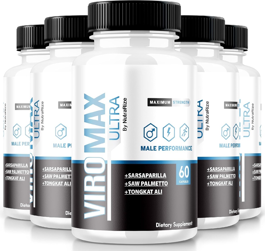 NutraRize (Pack of 5 ViroMAX Ultra Pills, מקסימום כוח פורמולה כדי להגדיל את האנרגיה ואת הביצועים, All-Natural קפסולות עבור כוח שרירים, ביקורות תוסף (300 קפסולות)