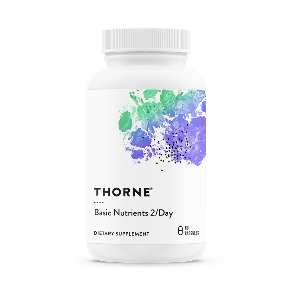 THORNE - Basic Foodsents 2/Day - כולל Daily Multivitamin עם זמינות אופטימלית - ויטמין & מינרלים פורמולה - Gluten, Milk & Soy-Free - 60 קפסולות - 30 משרתים