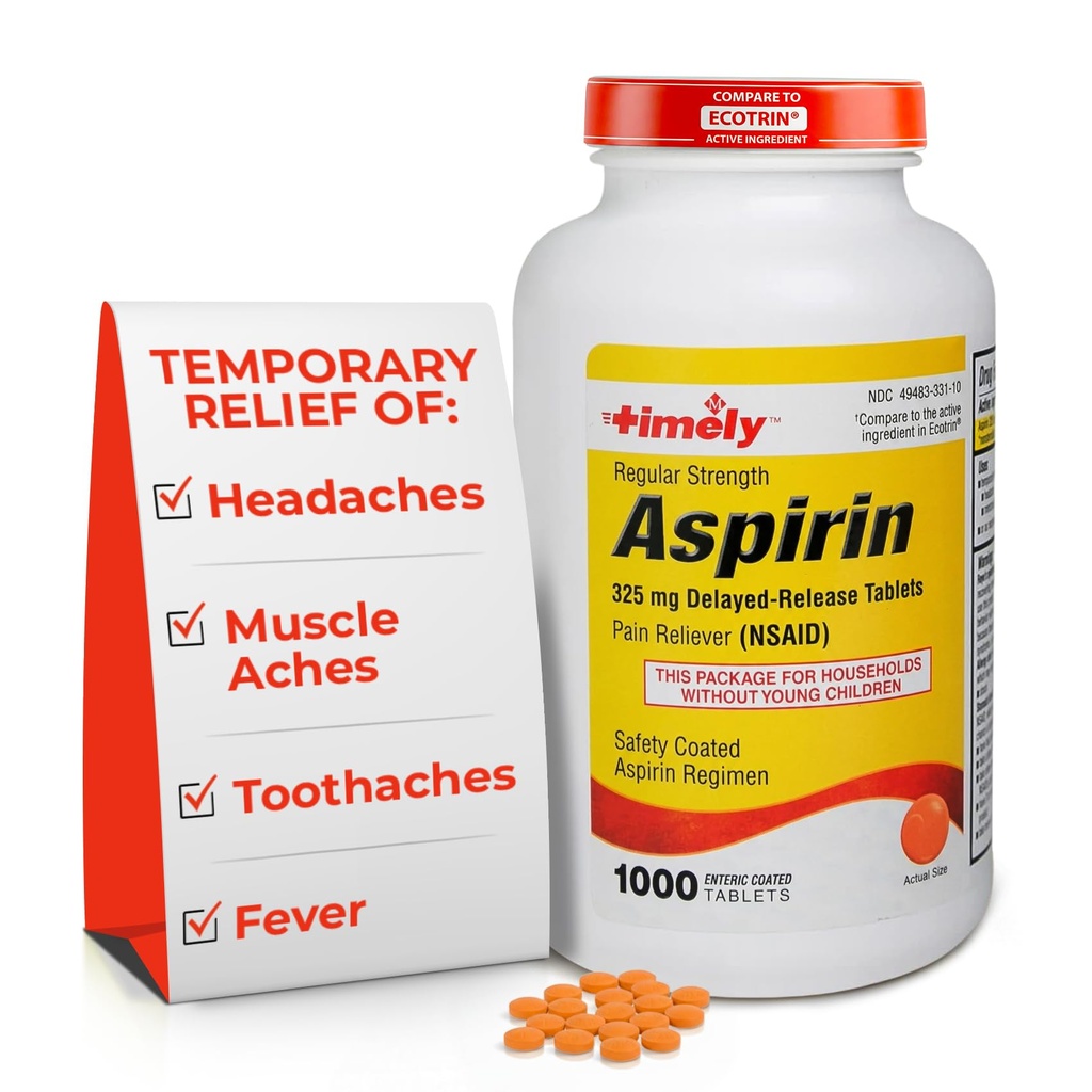 זמן-CAP LABS, INC. זמן קבוע כוח Aspirin 325 מ"ג - 1000 Enteric Coated Tablets - Pain Reliever for Minor Aches and Pains, Fever hydror - Made in USA