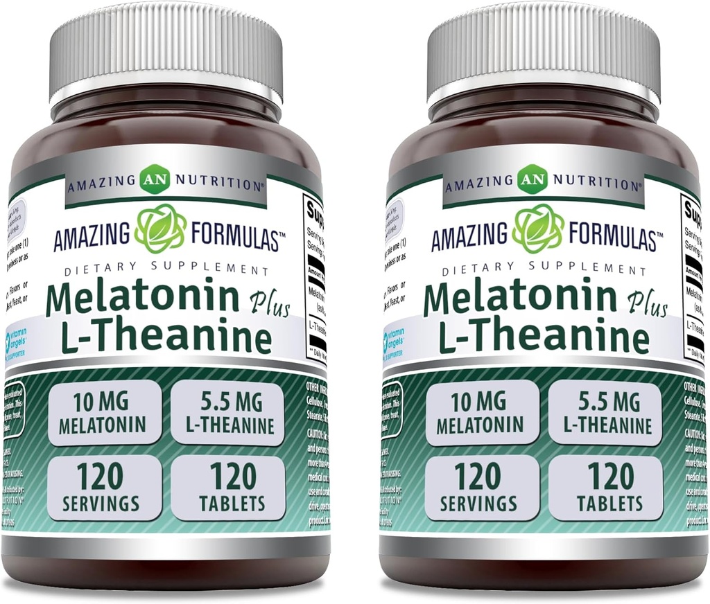 פורמולה מדהימה מלטונין 10 Mg Plus L-Theanine 5.5 Mg תוסף | 120 טבליות | Non-GMO | Gluten Free | Made in USA | Pack of 2