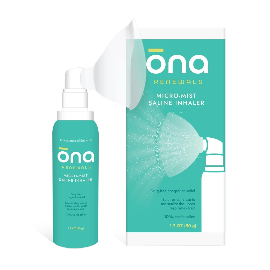 ONA התחדשות Saline Micro-Mist Nasal Inhaler, סיוע לקהילה למבוגרים, קר ושפעת, אלרגיה, Sinus Relief, Unscented, 1.7oz