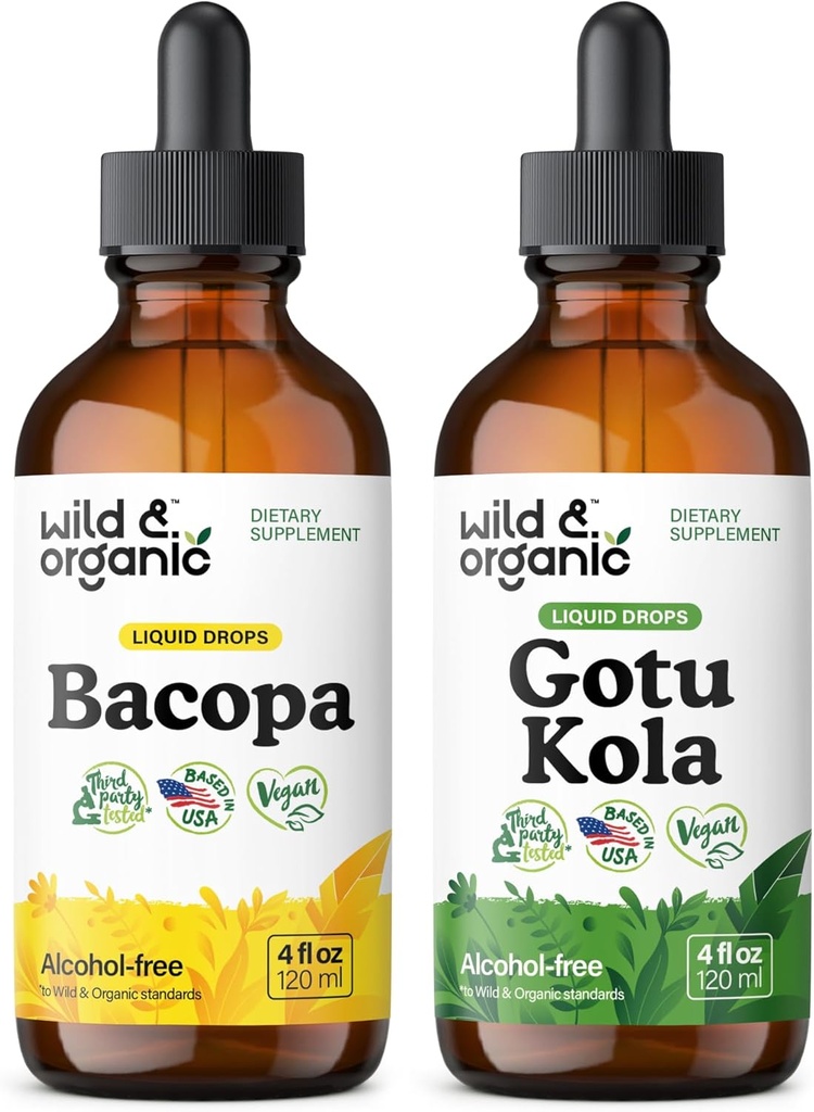 Wild & Organic Bacopa Tincture 4 fl oz & Gotu Kola Tincture 4