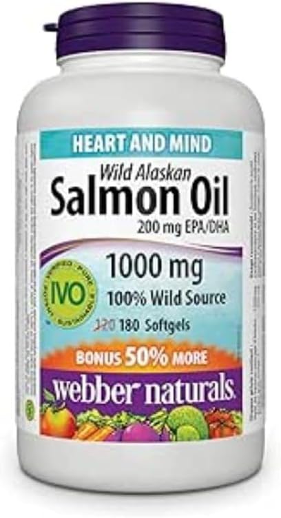 Webber Naturals Wildאלסקה Salmon Oil Softgel, 200 מ"ג 180 הרוזן