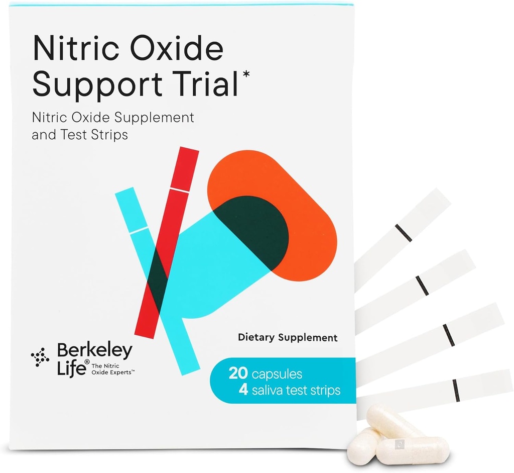 ברקלי Life Professional - Nitric Oxide Booster & Test Strips - 20 קפסולות יום וארבע רצועות ניסוי