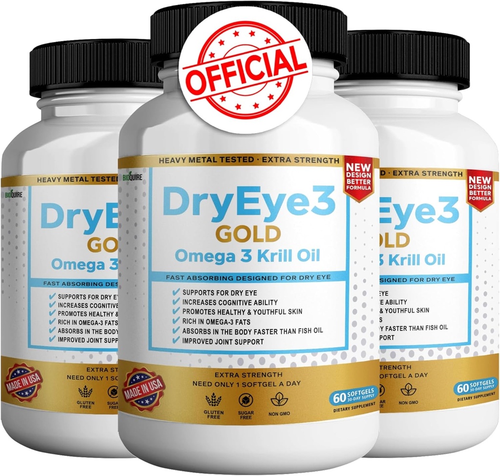 עין יבשה 3 זהב אומגה 3 קריל שמן תוספת כוח, 60 Softgels, תמיכה בעין יבשה, non-GMO, Gluten חינם, סוכר חינם (3)