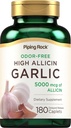 Piping Rock Odorless Garlic Pills with High Allicin | 180 Caplets | Odor Free
