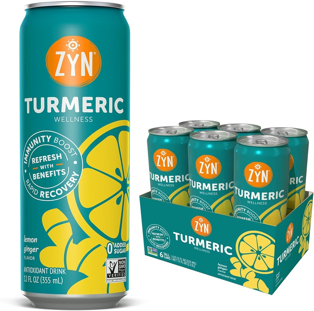 ZYN Turmeric Wellness Drink (6 Pack), לימון ג'ינג'ר פלמרן משקה עם Black Pepper, No added Sugar, Low Carb & Low Calorie Drink, ניקוי אלטרנטיבי