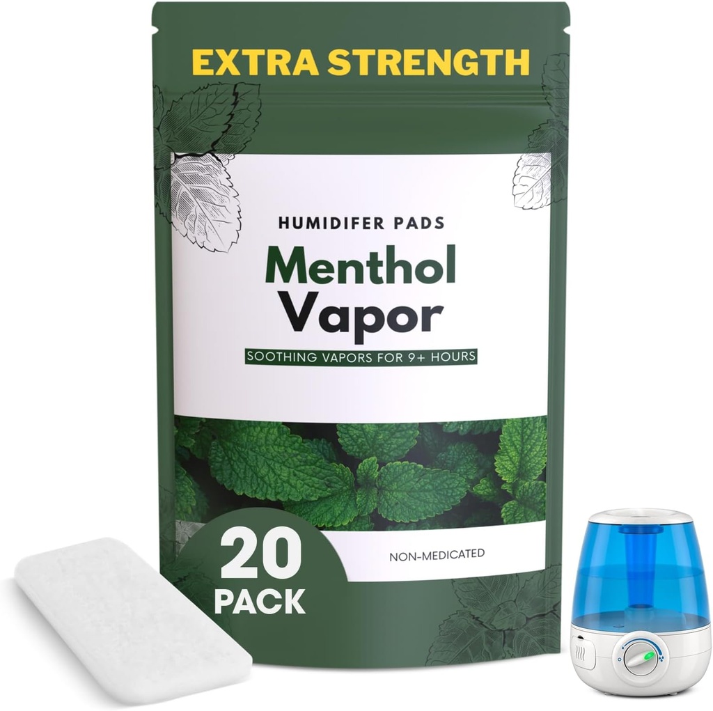 כוח נוסף [20 Pack] Menthol Eucalyptus Humidifier Pads - Universal Vapor Pads for All Vks, Crane, דגמים אחרים - תחליף Vapopads - Natural Waterless Vaporizers Pads - Cold / Flu סימפטומים של קר / Flu