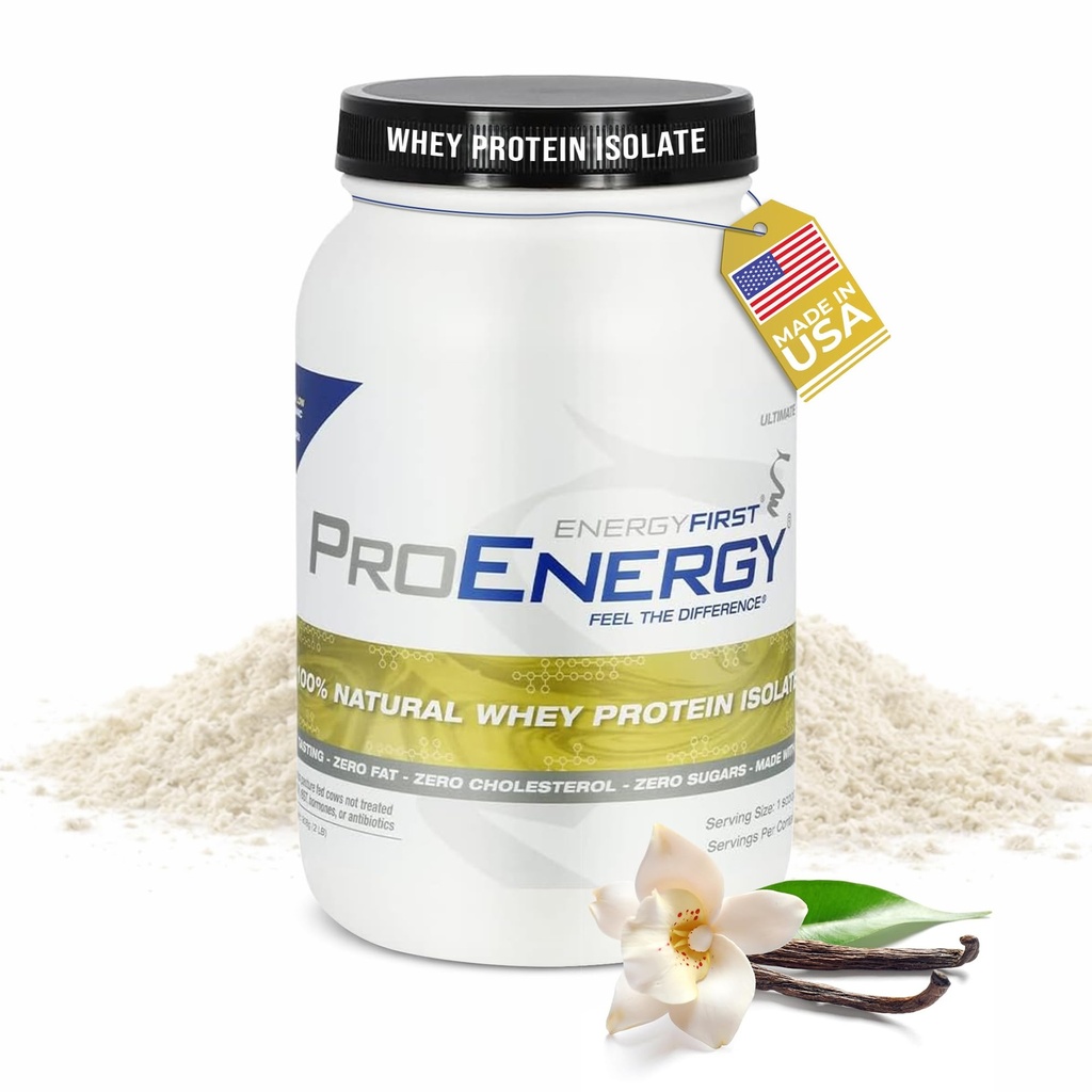 Energy First Vanilla Whey חלבונים Isolate - Grass Pasture פד, Zero Lactose, Gluten-Free, All-Natural, Sugar-Free Shake for Keto & Recovery, 2lb