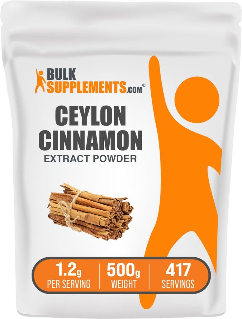 BulkSupplements.com Cinnamon Bark לחלץ אבקה - Ceylon Cinnamon Supplement, Herbal Supplement - טבעוני וגלוטן חינם, 1.2g לכל משרת, 500g (1.1 lbs) (Pack of 1)