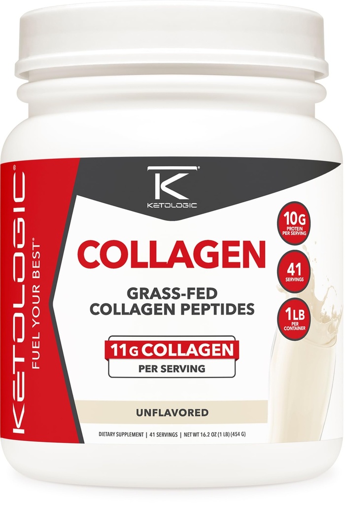 Catologic Grass Fed Collagen hydrolysate אבקה (Unflavored) (1LB) - 41 משרתים, 11 G Collagen Per משרת, 10 G חלבון Per משרת - Grass-fed Collagen Peptides
