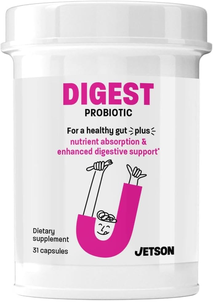 Jetson Digest - Digestion & Immune Support Probiotiction - מקדם תנועה רגילה של Bowel, שיפור העיכול ו- Bloating, תומך ב- Immunity - Gluten Free, Vegetarian, non-GMO (31 Count)