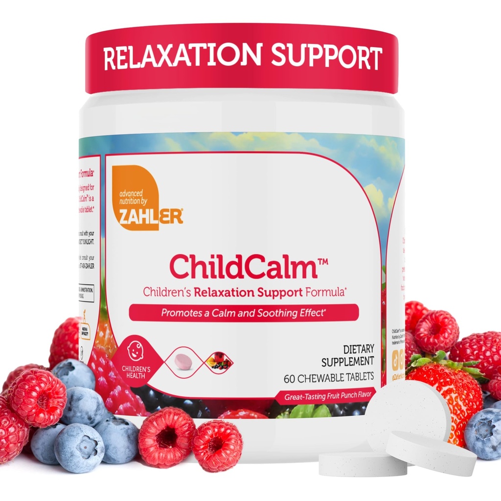 Zahler ChildCalm, פירות כשרים Punch Chewable Magnesium לילדים - Natural Calm, Mood Support, andlaxation - Calming Kids Magnesium תוסף ילדים מגנזיום, 60 טבליות