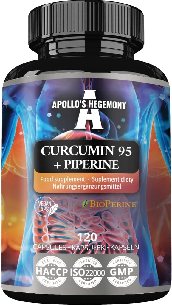 APOLLO'S HEGEMONY Curcumin 95 + פיפרין 302 מ"ג עבור קפסולה, כוח גבוה נזלת שורש Turmeric שואבת 95%, 120 קפסולות טבעוניות, 4 חודשים אספקה, עבור Optimal Digestion ולהגדיל Absorption