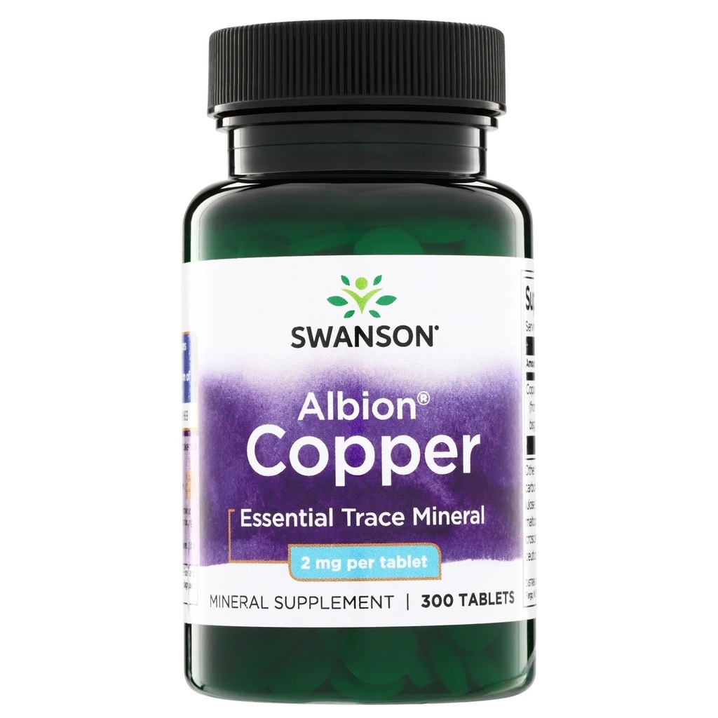 Swanson Copper מינרלים תוסף - 2 מ"ג (Copper Chelate) - Antioxidant, Immune System, and Cell Support - 300 טבליות
