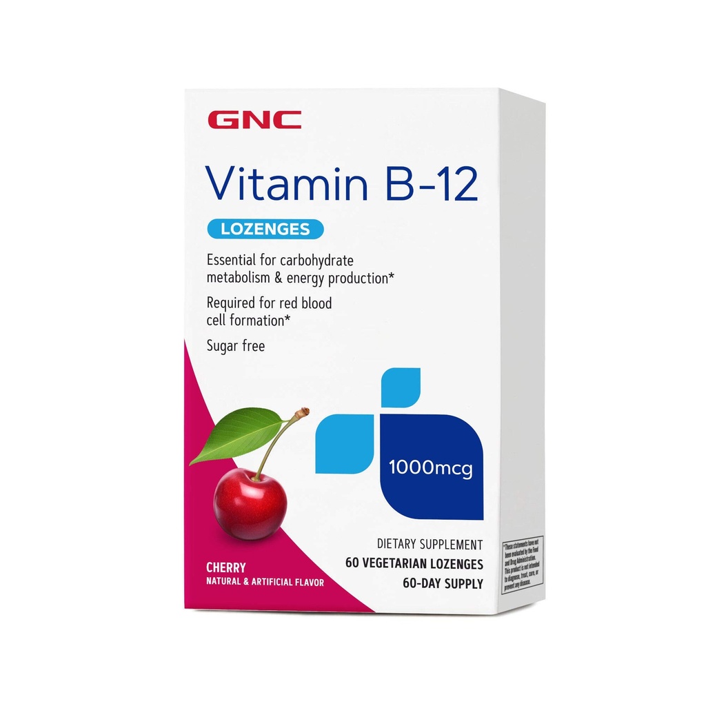 ויטמין GNC B-12 1000 mcg Lozenges, Cherry, 60 Lozenges, 60 משרתים