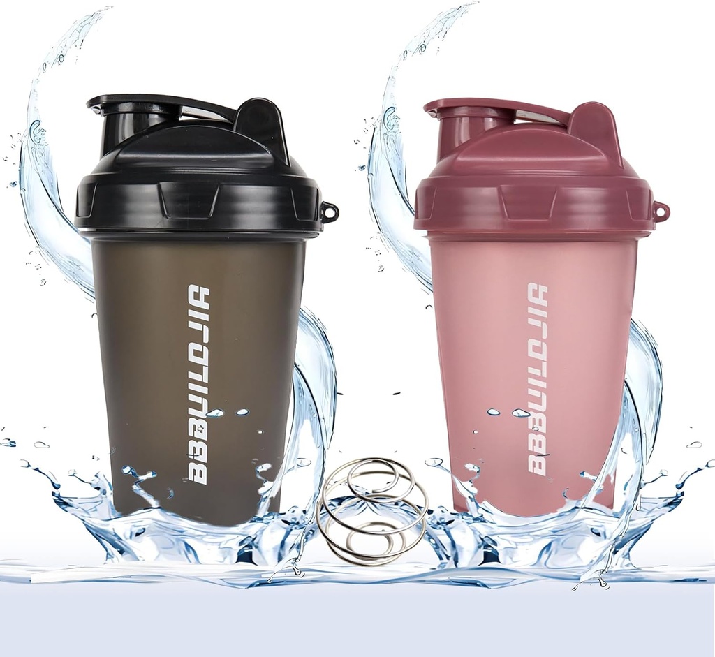 2 PACK Shaker Bottle Holds Upto 17oz, בלנדר Whisk, Portable Pre Workout חלבונים כוס, Mixes קוקטיילים Smoothies Shakes, BPA Free & Dishwasher Safe Black / Pink