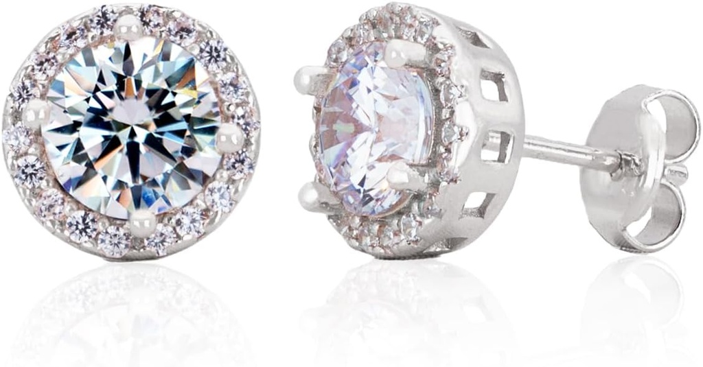 סטרלינג Silver Hand Zuldcon Gemstone Halo 9mm Stud אוזניים