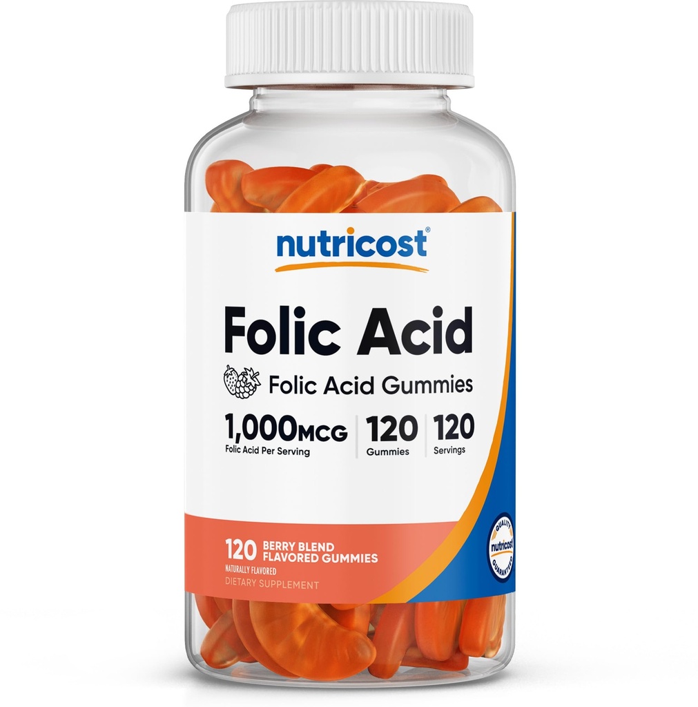 חומרים מזינים Folic Acid (Vitamin B9) חניכיים צמחוניות (120mies, 1 מ"ג Folic Acid Per משרת) - תוספת לגברים ונשים