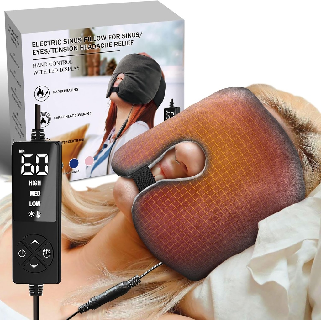 חשמלי Sinus Pillow for Sinus, יבש עיניים, Tension Headaches הקלה עם 3 Heat & 5 Timer הגדרות, Moist Heat Ex-Large חם Compress Face Heating Pad for Sleep Aid