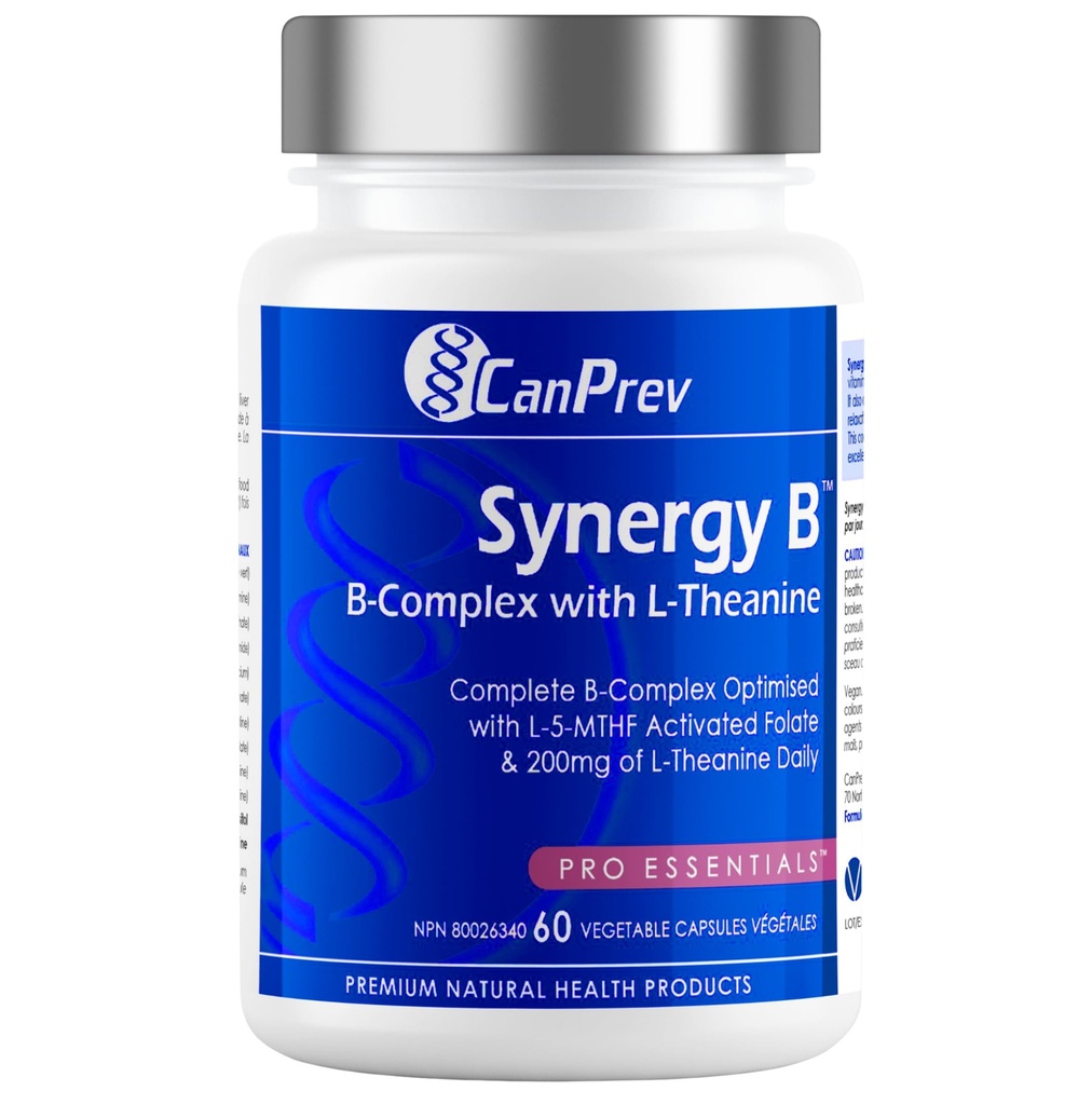 CanPrev Synergy B Complex with L-theanine 60 קפסולות 30 יום - לקדם רגיעה נפשית, שיפור אנרגיה, בהירות קוגניטיבית וגוף תמיכה - טבעוני, non-GMO ו Gluten-Free