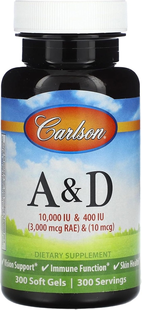 Carlson Labs ויטמין A ו- D, 10000 / 400 IU, 300 Softgels