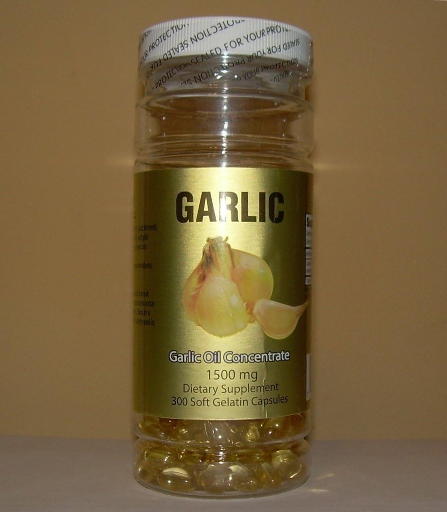 Garlic Oil Concentrate 1500 MG, Cholesterol חינם, 300 Soft Gelatin קפסולות