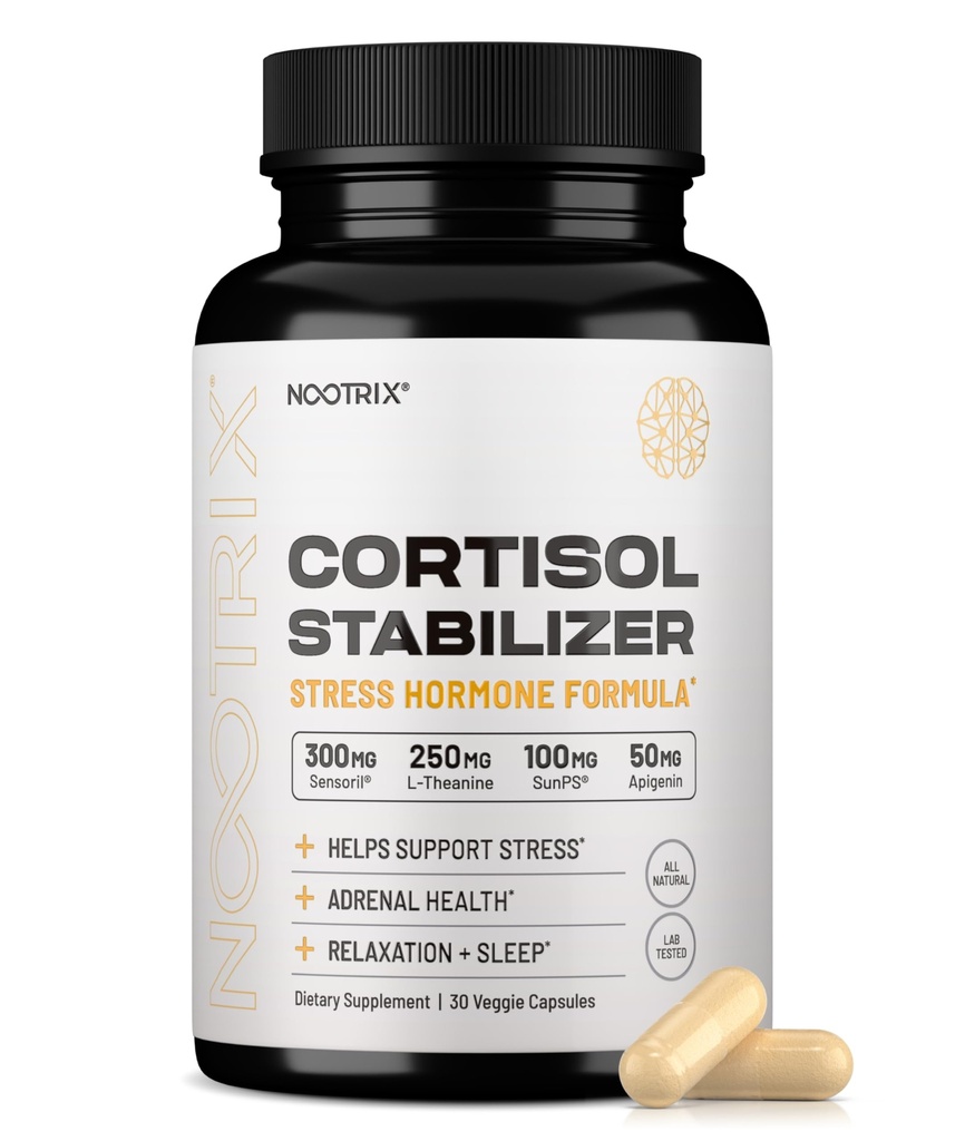 Nootrix Cortisol Manager & Stabilizer תוסף | תמיכה בשינה עמוקה, מרגיעה, Adrenal Health & Stress | 300mg Ashwagandha | L-theanine, Rhodiola Rosea Extracta Extracta & Apigenin | 30 קפסולות