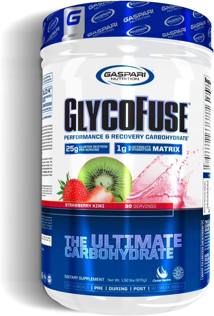 Gaspari Nutrition Glycofuse: Performance and Recovery Carbohydrate, 25g Cluster Dextrin ו 1g אלקטרוליטה ומטריקס לחות (Strawberry קיווי, 30 משרתים)