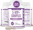 Premium 5-HTP פלוס תוספת 250 מ"ג כוח מקסימלי - Sleep Aid, Mood Boost, מקדם Calm & מרגיעה, תמיכה ניהול מתח - משופרת עם ויטמין B6, Gluten Free, non-GMO, 60 Veggie Caps