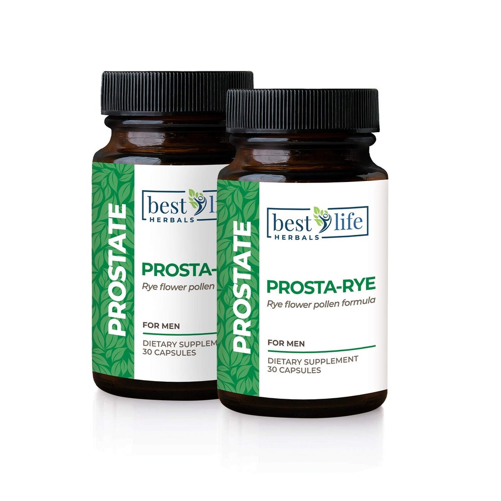 Best Life Herbals Prosta-Rye - תוספת טבעית עבור גברים Experiencing a Enlarged Prostate, Frequent Urination, Overactive Bladder - 2 בקבוקים, 60 קפסולות
