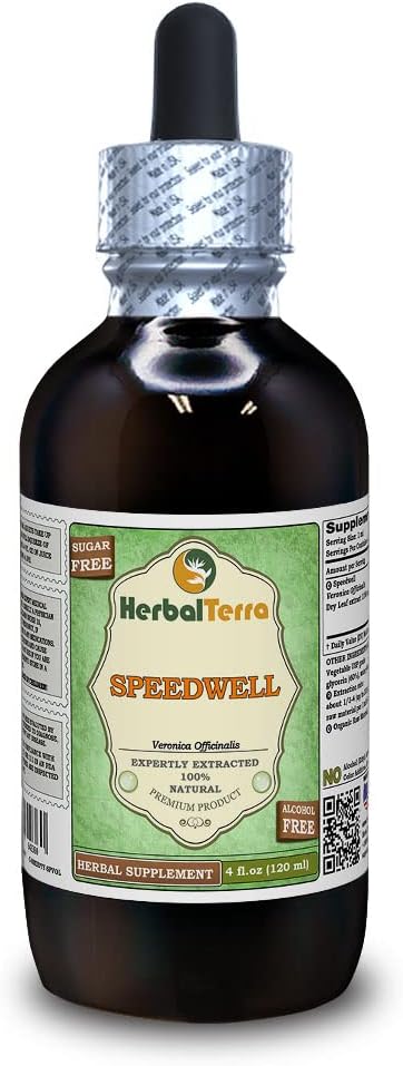 Speedwell (Veronica Officinalis) Glycerite, אורגני Dried Leaves Alcohol-Free Liquid Extract (שםBrand: HerbalTerra, Proly Made in USA) 4 fl.oz (120 מ"ל)