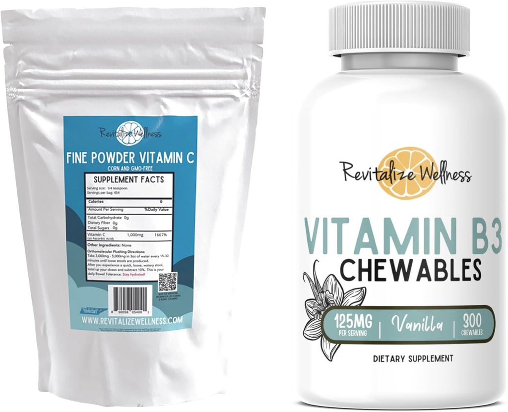 בונדל | אבקה יפה ויטמין C, 454 משרתים, ויטמין B3 Chewables (Vanilla), 300 משרתים