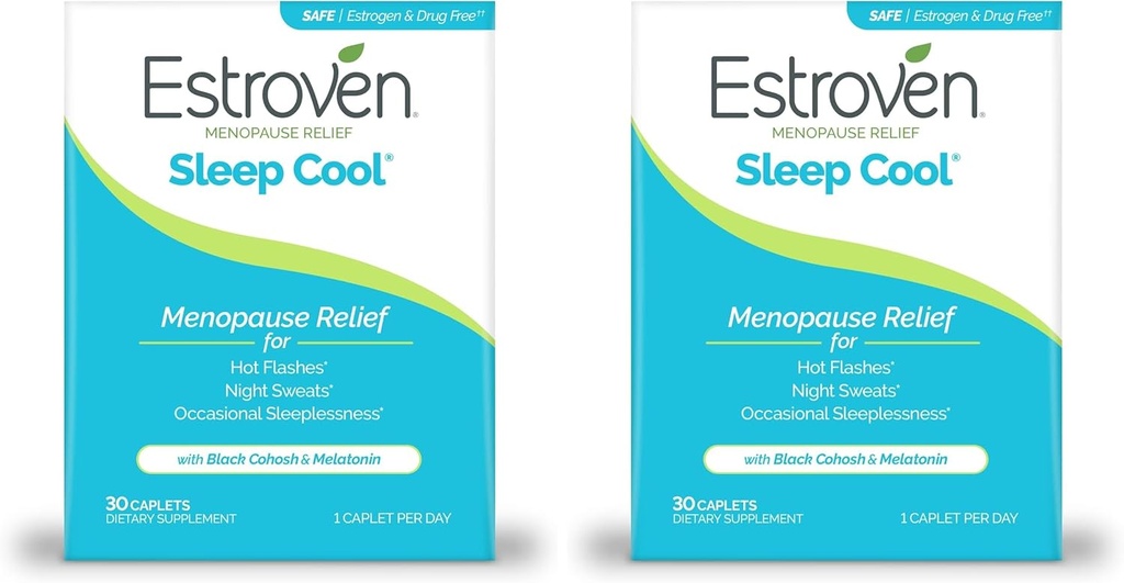 Estroven Sleep Cool for Menopause הקלה, 30 Ct, Sleep Support Supplement with Clinically Proven Ingredients to Relieve Menopause סימפטומים בתוספת Night Sweats & Hot Flash, Drug-Free & Gluten-Free